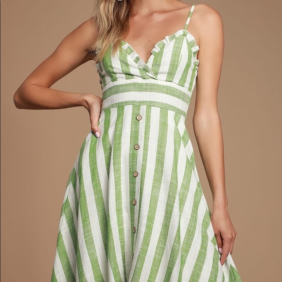 NWT LULUS Striped Ruffled Button Front Dress - Picture 3 of 7